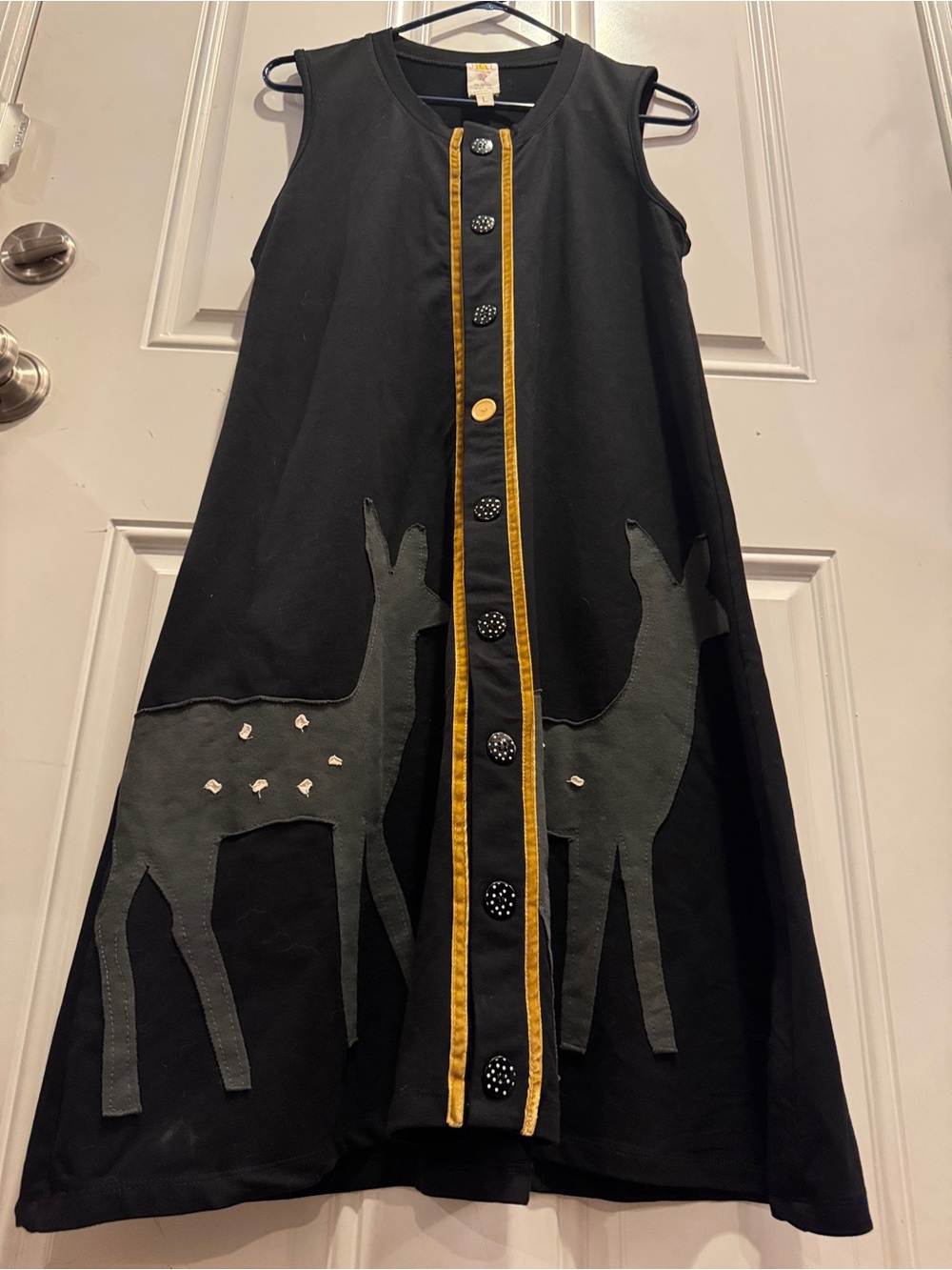 Modcloth x HEEL Athens Lab Deer Cloth Fabric Appliqué Dress Organic Cotton Sz L - Picture 5 of 12